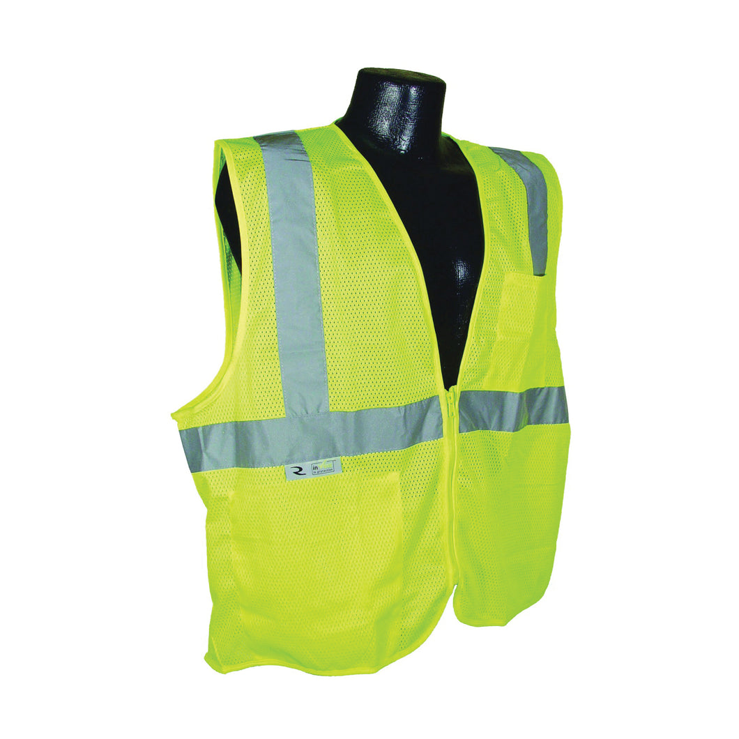 RADWEAR SV2ZGM-L Economical Safety Vest, L, Unisex, Fits to Chest Size: 26 in, Polyester, Green/Silver, Zipper Closure