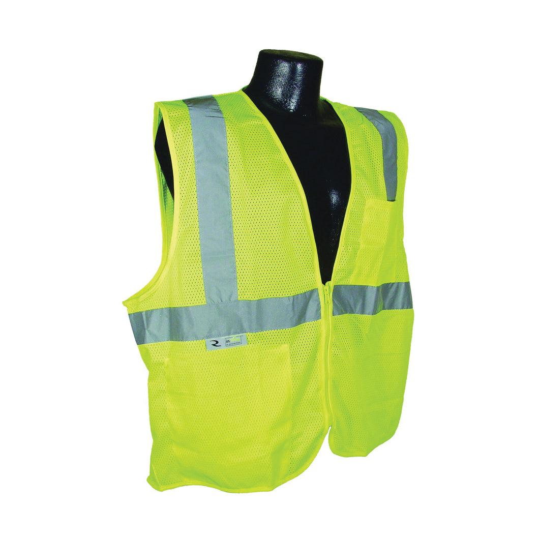 RADWEAR SV2ZGM-XL Economical Safety Vest, XL, Unisex, Fits to Chest Size: 28 in, Polyester, Green/Silver