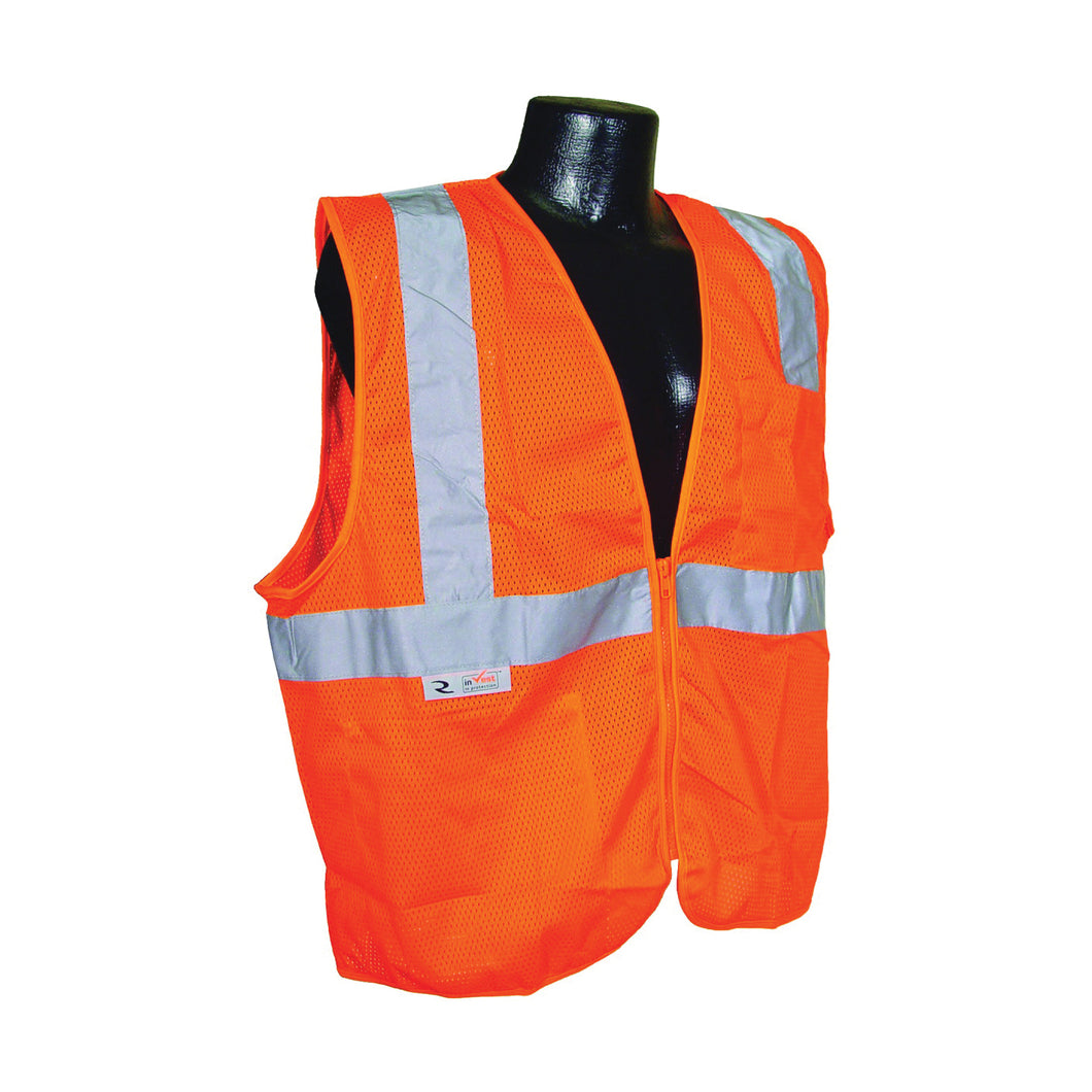 RADWEAR SV2ZOM-L Economical Safety Vest, L, Unisex, Fits to Chest Size: 26 in, Polyester, Orange/Silver, Zipper Closure
