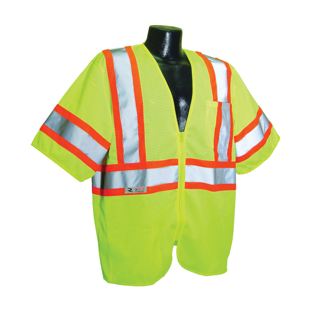 RADWEAR SV22-3ZGM-L Economical Safety Vest, L, Polyester, Green/Silver, Zipper Closure