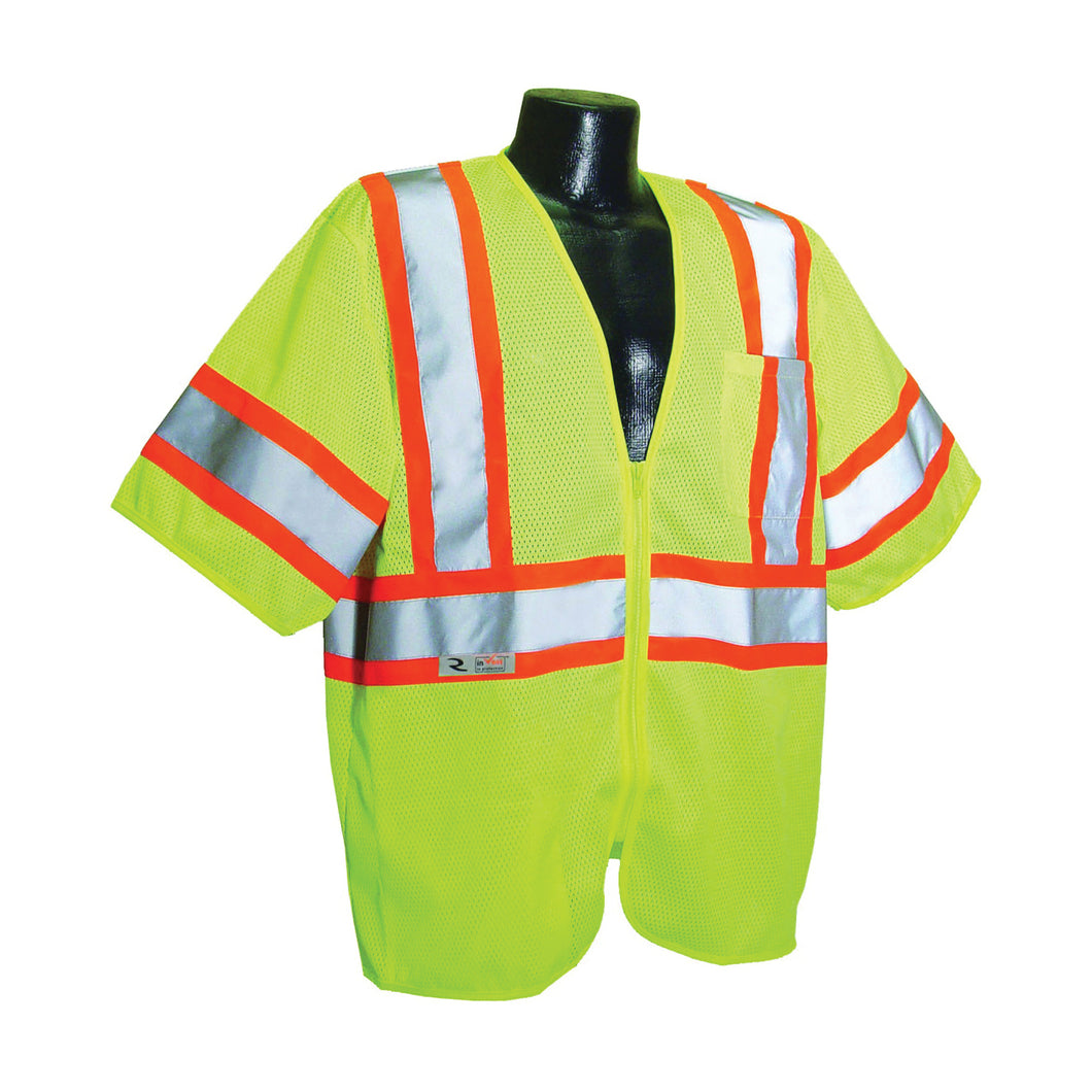 RADWEAR SV22-3ZGM-2X Economical Safety Vest, 2XL, Polyester, Green/Silver, Zipper Closure