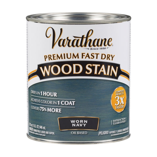 VARATHANE 297428 Wood Stain, Worn Navy, Liquid, 1 qt, Can