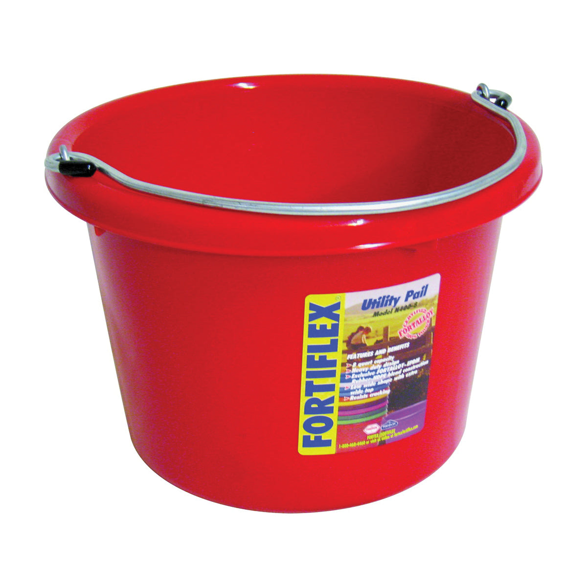FORTEX-FORTIFLEX N4008R Utility Pail, 8 qt Volume, Fortalloy Rubber Polymer, Red