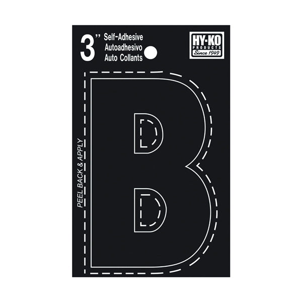 HY-KO 30400 Series 30412 Die-Cut Letter, Character: B, 3 in H Character, Black Character, Vinyl