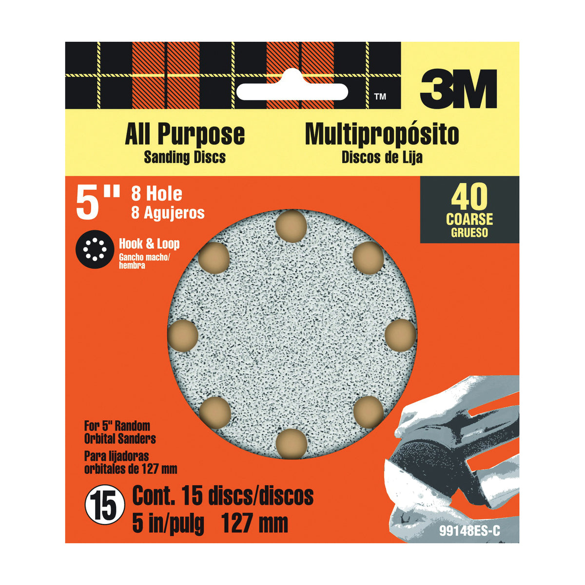 3M SandBlaster 99148 Sanding Disc, 5 in Dia, 40 Grit, Coarse, Aluminum Oxide Abrasive