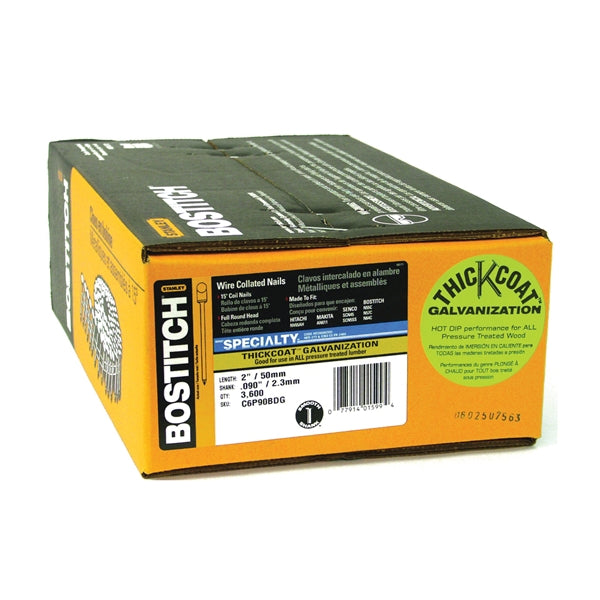 Bostitch C6P90BDG Siding Nail, 2 in L, Steel, Thickcoat, Smooth Shank