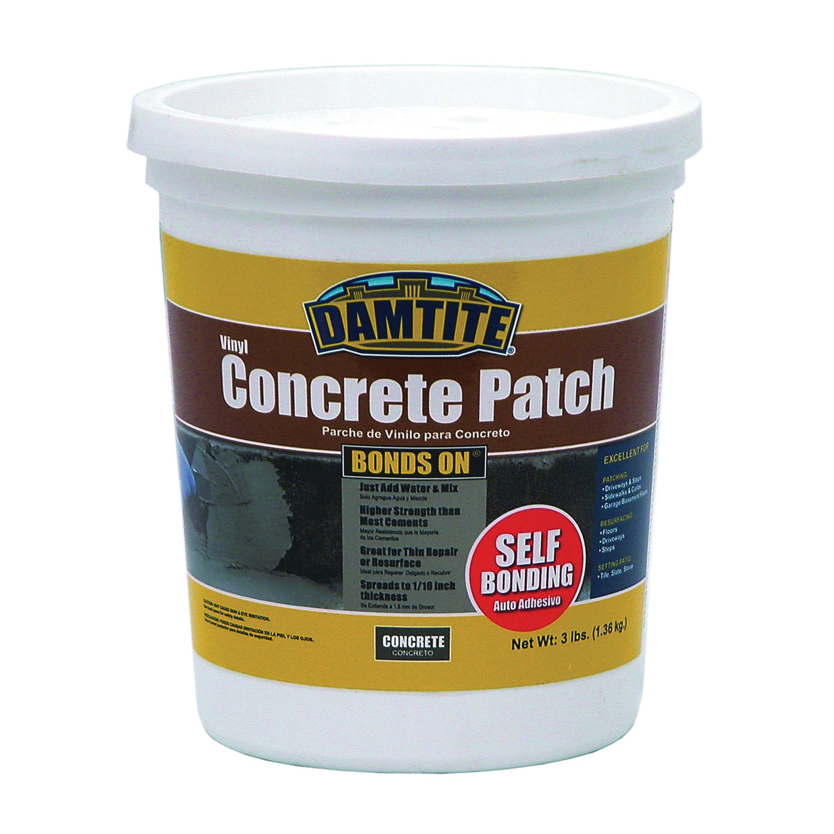 DAMTITE 04003 Vinyl Concrete Patch, Gray, 3 lb Pail