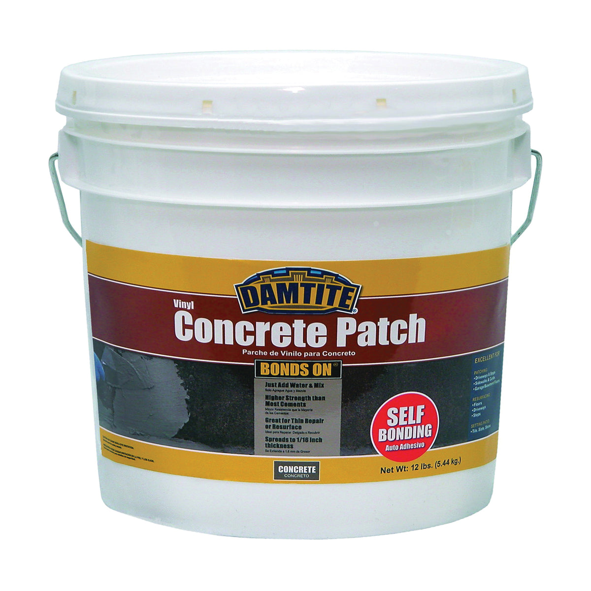 DAMTITE 04012 Vinyl Concrete Patch, Gray, 12 lb Pail