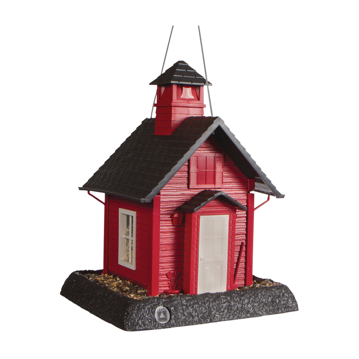 North States 9084 Hopper Bird Feeder, School House, 5 lb, Plastic, Gray/Red, 13-1/4 in H, Hanging/Pole Mounting