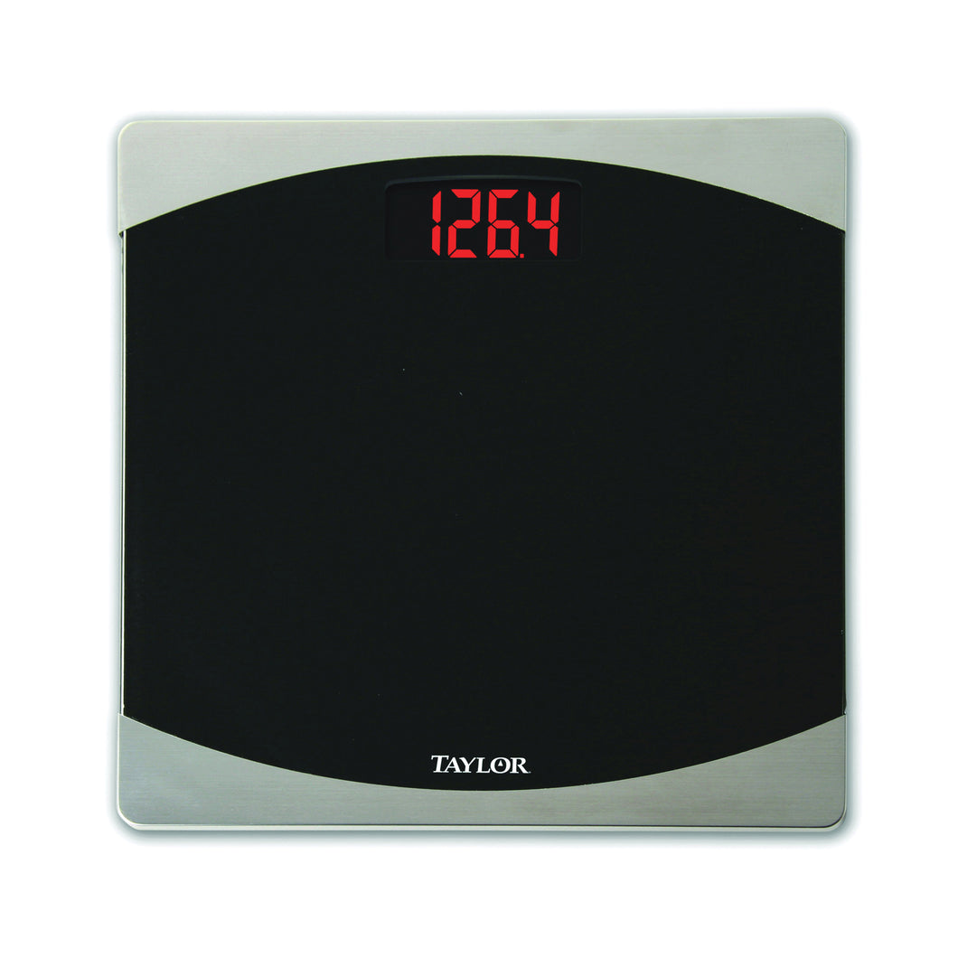 Taylor 7562 Bathroom Scale, 400 lb Capacity, LCD Display, Glass Housing Material, Black, 12 in OAW, 12 in OAD