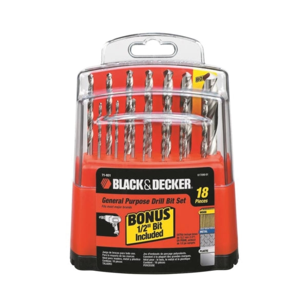 Black+Decker 71-931 Drill Bit Set, 18-Piece, Steel