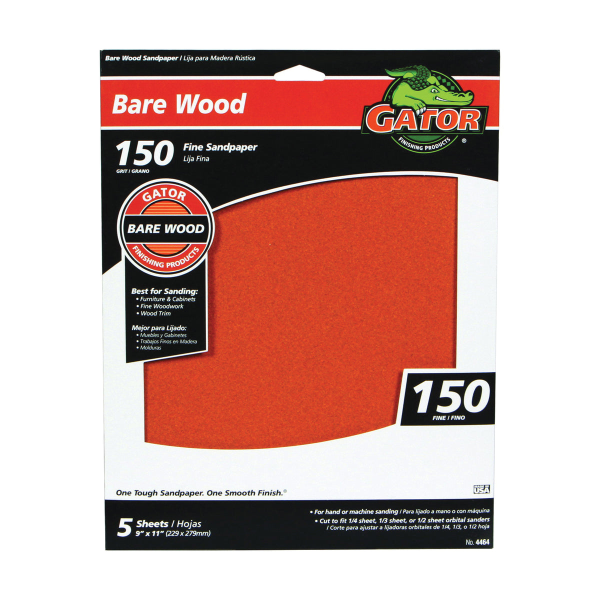 Gator 4464 Sanding Sheet, 11 in L, 9 in W, Fine, 150 Grit, Garnet Abrasive, Paper Backing