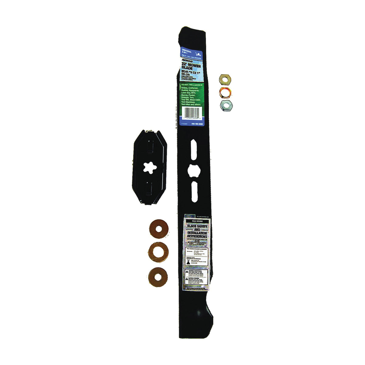 ARNOLD 490-100-0082 Mower Blade, 22 in L, 2-1/2 in W, Steel