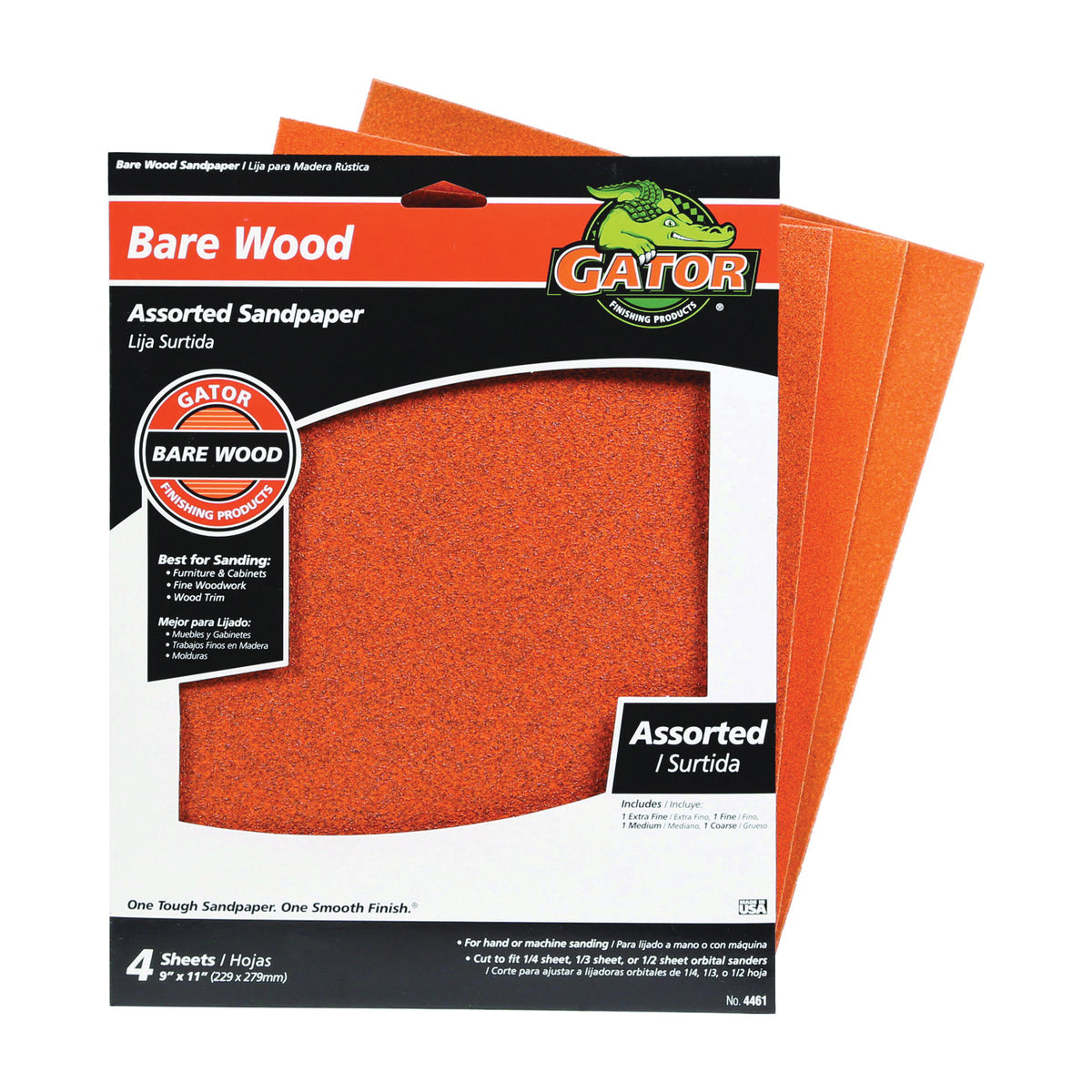 Gator 4461 Sanding Sheet, 11 in L, 9 in W, Garnet Abrasive, Paper Backing