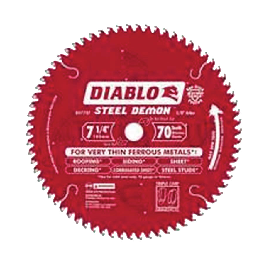 Diablo D0770F Circular Saw Blade, 7-1/4 in Dia, 5/8 in Arbor, 70-Teeth, Carbide Cutting Edge