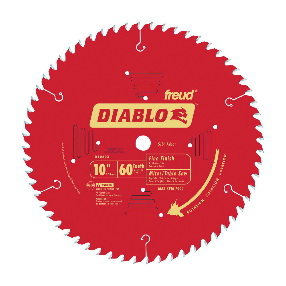 Diablo D1060X Circular Saw Blade, 10 in Dia, 5/8 in Arbor, 60-Teeth, Carbide Cutting Edge