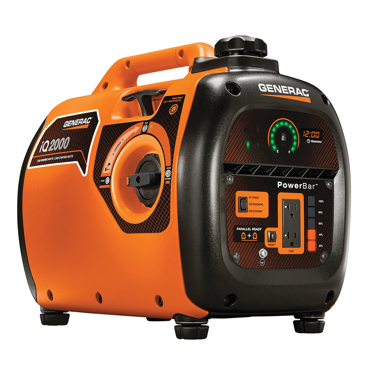 GENERAC G0068660 Inverter Generator, 120 V, 1.06 gal Tank, 7.7 hr Run Time, Recoil Start