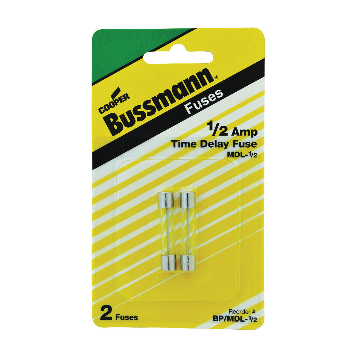 Bussmann BP/MDL-1/2 Fuse, 0.5 A, 250 V, 35 A, 10 kA Interrupt, Glass Body, G, Electronic, Time Delay Fuse