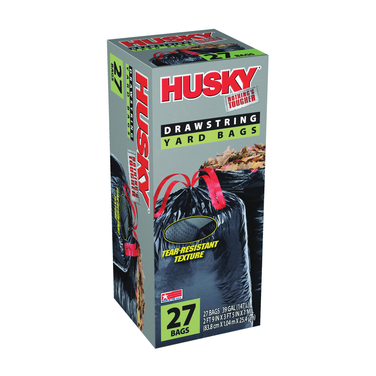 Husky HK39DSE27B Contractor Yard Bag, 39 gal Capacity, Black