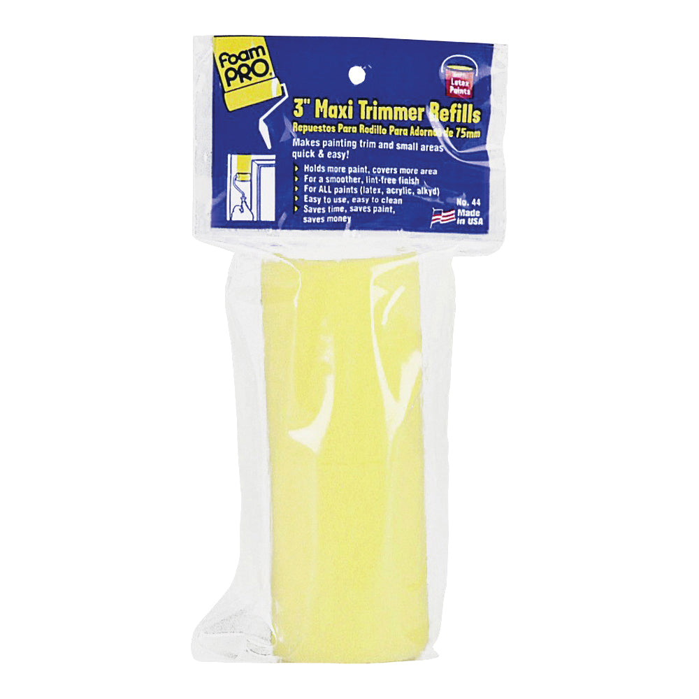 FOAMPRO 44 Trim Roller Refill, 3/8 in Thick Nap, 3 in L, Foam Cover