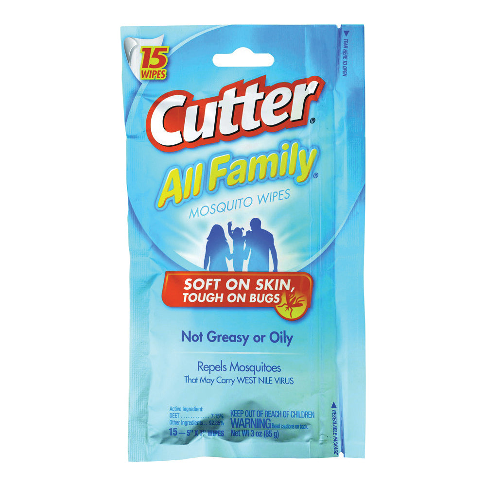 Cutter ALL FAMILY HG-95838 Mosquito Wipe, 3 oz, White, Alcohol