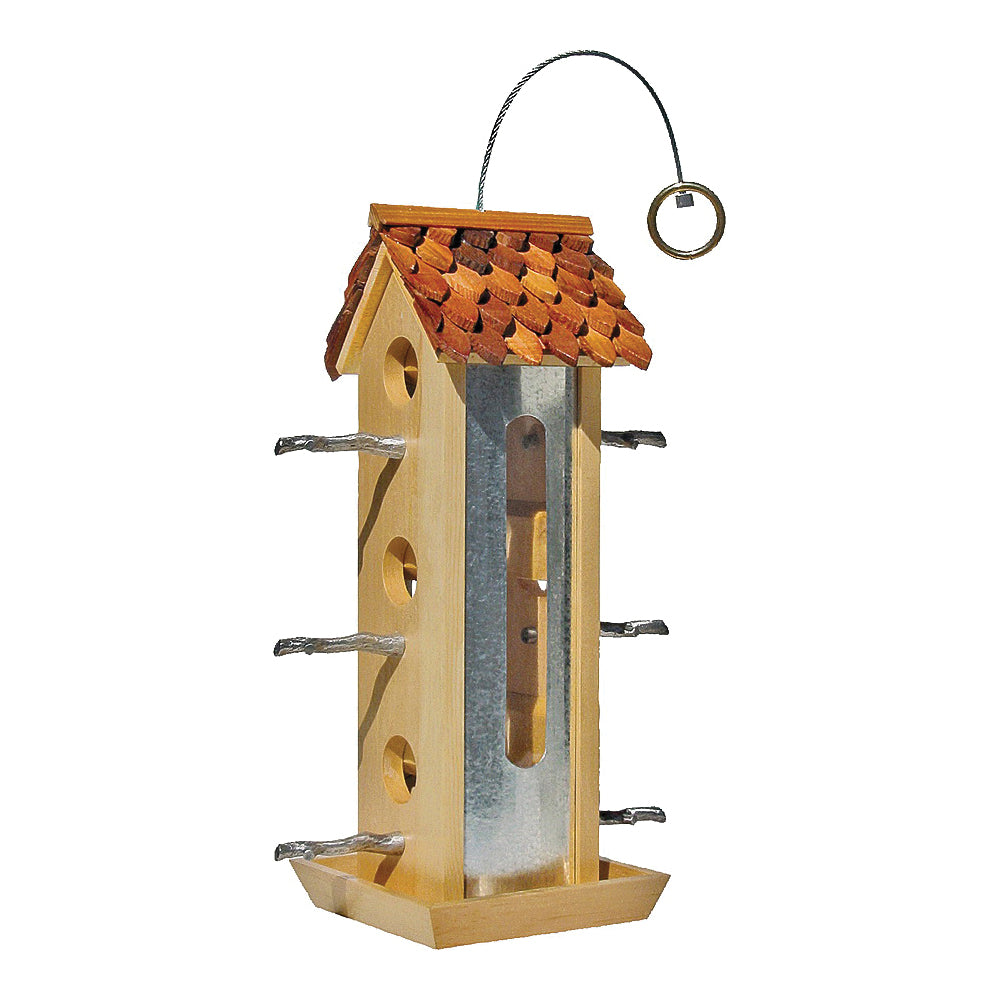 Perky-Pet 50171 Tin Jay Wood Bird Feeder, 2 lb, Fir Wood, Hanging/Pole Mounting