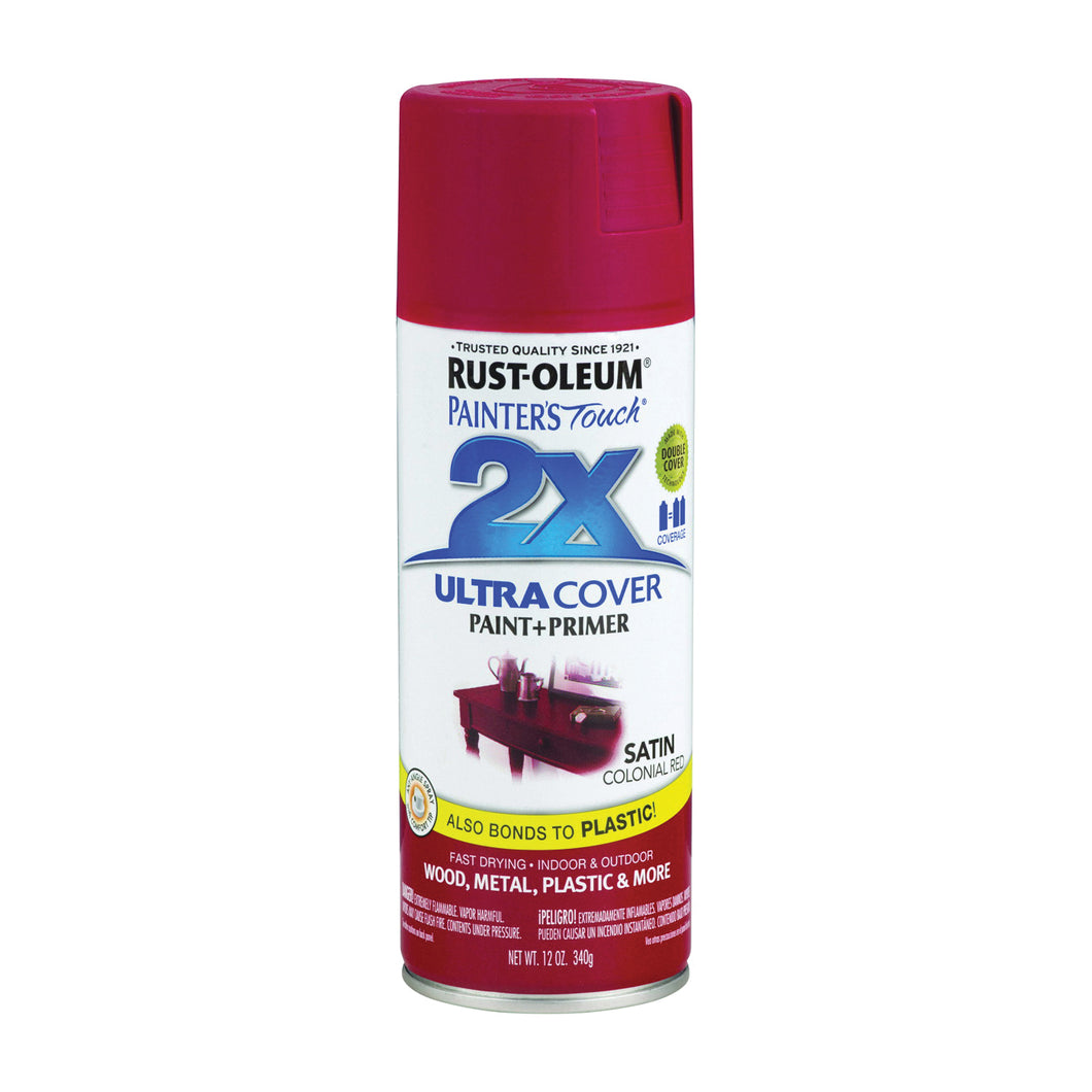 RUST-OLEUM PAINTER'S Touch 249082 Satin Spray Paint, Satin, Colonial Red, 12 oz, Aerosol Can