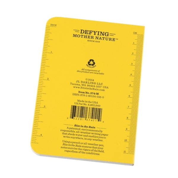 Rite in the Rain 374-M Memo Book with Field-Flex Cover, 3-1/8 x 5 in Sheet, 56-Sheet, White Sheet