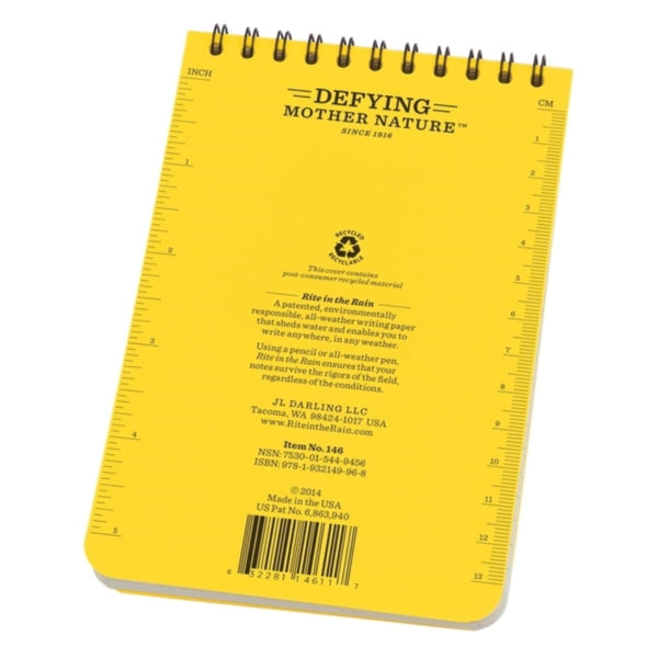 Rite in the Rain 146 Pocket Notebook, 4 x 6 in Sheet, 50-Sheet, White Sheet, Top Spiral Binding