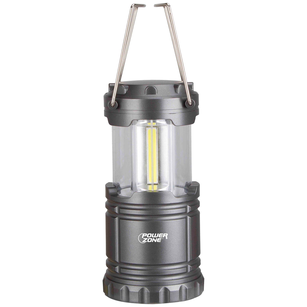 PowerZone LP-6378-COB Collapsible Camping Lantern, LED Lamp, White Light, ABS, Silvery Black Gun-Metal Finish