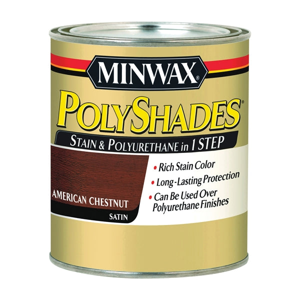 Minwax PolyShades 613750444 Wood Stain and Polyurethane, Satin, American Chestnut, Liquid, 1 qt, Can