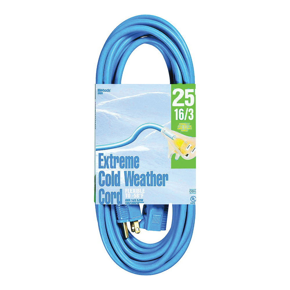 Woods 2434 Extension Cord, 16 AWG Cable, 25 ft L, 15 A, 125 V, Bright Blue