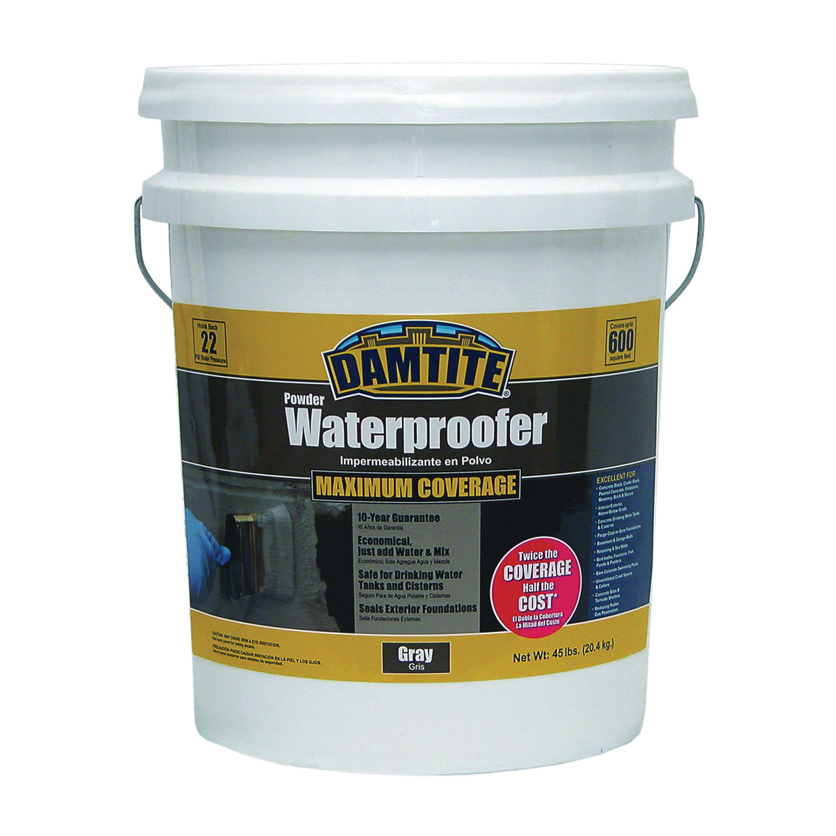 DAMTITE 02451 Powder Waterproofer, Gray, Powder, 45 lb Pail