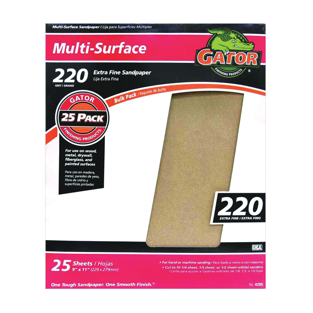 Gator 3260 Sanding Sheet, 11 in L, 9 in W, 220 Grit, Extra Fine, Aluminum Oxide Abrasive