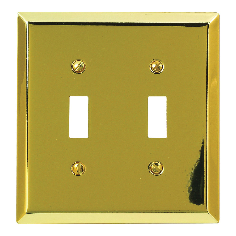 Amerelle 163TTBR Wallplate, 4-15/16 in L, 4-9/16 in W, 2 -Gang, Steel, Polished Brass
