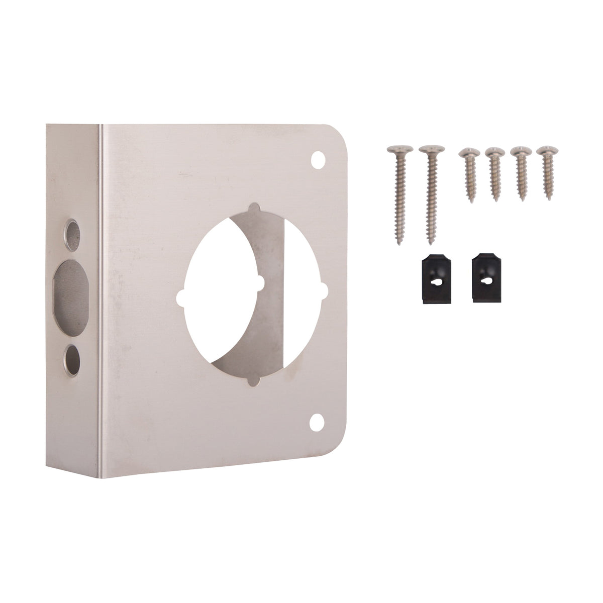 ProSource HSH-042SBN-PS Door Reinforcer, 2-3/8 in Backset, 1-3/8 in Thick Door, Steel, Satin Nickel, 4-1/2 in H, 4 in W