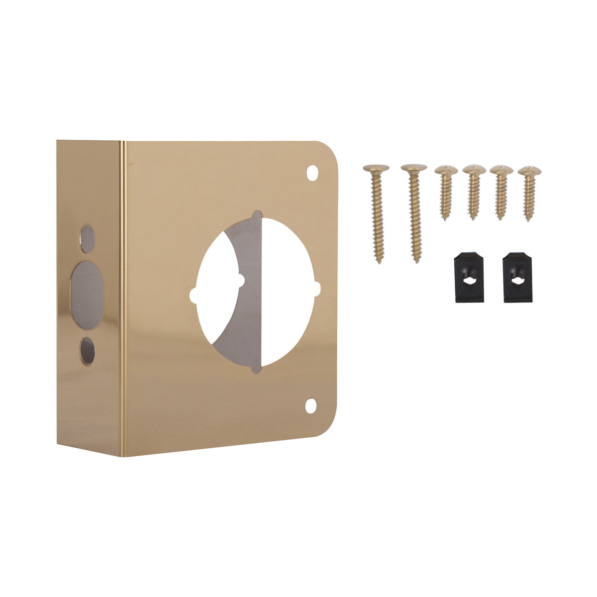 ProSource HSH-044SBP-PS Door Reinforcer, 2-3/8 in Backset, 1-3/4 in Thick Door, Steel, Brass, 4-1/2 in H, 4 in W