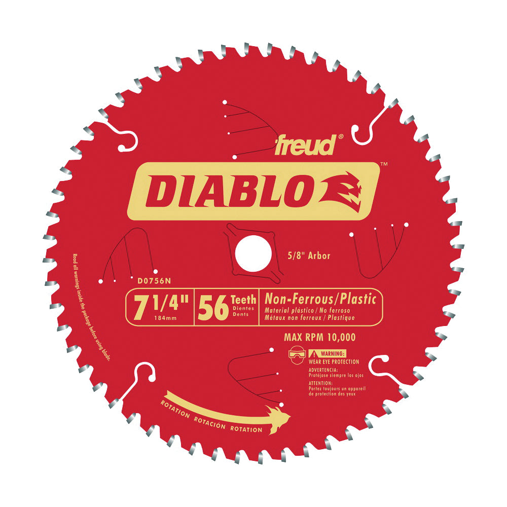 Diablo D0756N Circular Saw Blade, 7-1/4 in Dia, 5/8 in Arbor, 56-Teeth, Carbide Cutting Edge