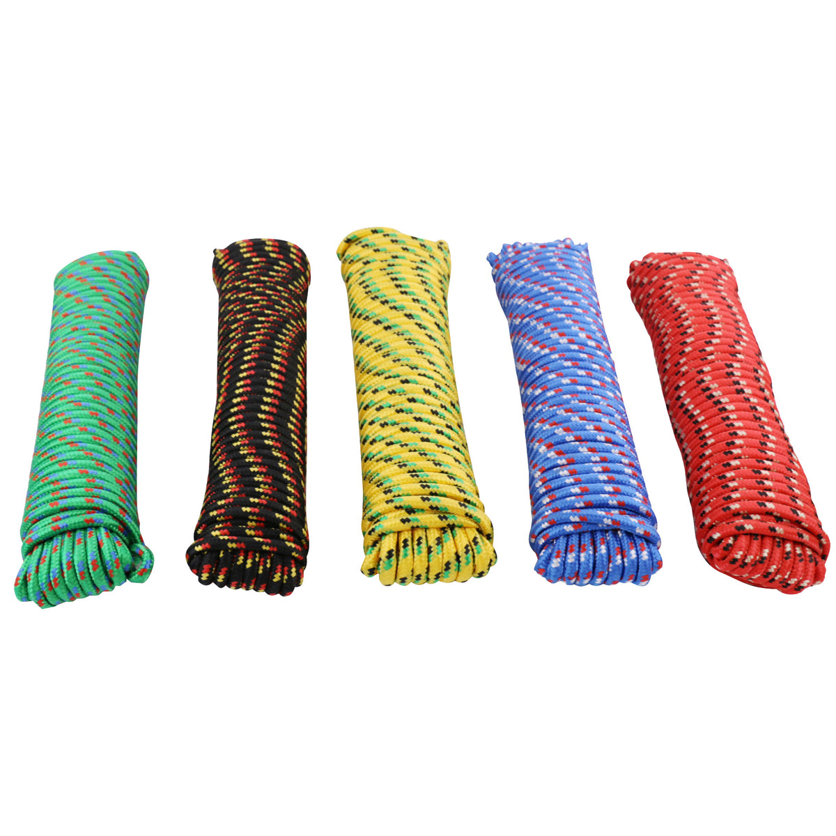 ProSource 706036-PDQ Rope, 3/8 in Dia, 100 ft L, 244 lb Working Load, Polypropylene, Black/Blue/Green/Red/Yellow