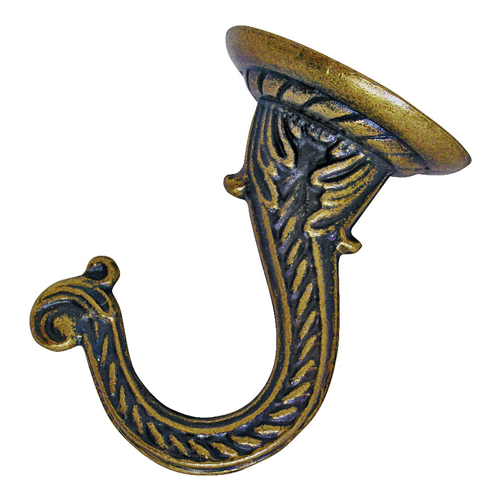 Landscapers Select GB0073L Ceiling Hook, 2.5 in L, Zinc Alloy, Antique Brass, Wall Mount Mounting