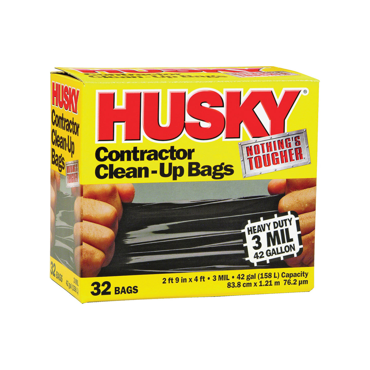 Husky HK42WC032B Contractor Clean-Up Bag, 42 gal Capacity, Polyethylene, Black