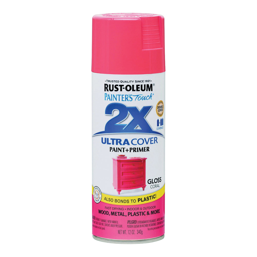 RUST-OLEUM PAINTER'S Touch 283189 Gloss Spray Paint, Gloss, Coral, 12 oz, Aerosol Can