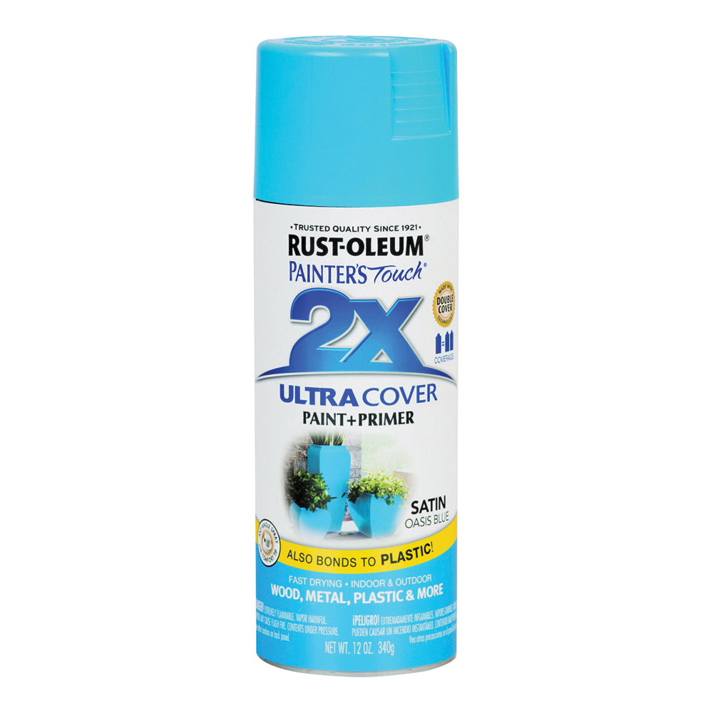 RUST-OLEUM PAINTER'S Touch 277991 Satin Spray Paint, Satin, Oasis Blue, 12 oz, Aerosol Can