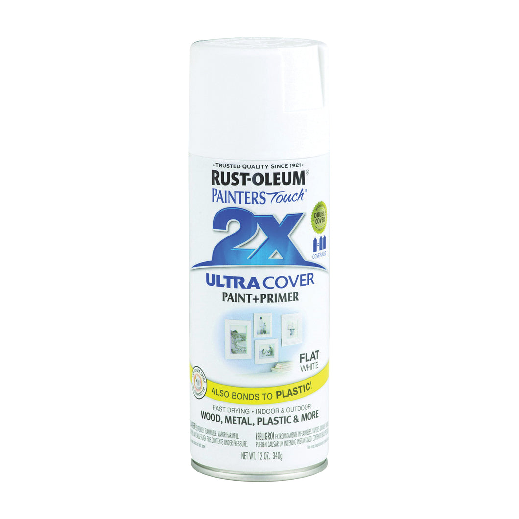 RUST-OLEUM PAINTER'S Touch 249126 Flat Spray Paint, Flat, White, 12 oz, Aerosol Can