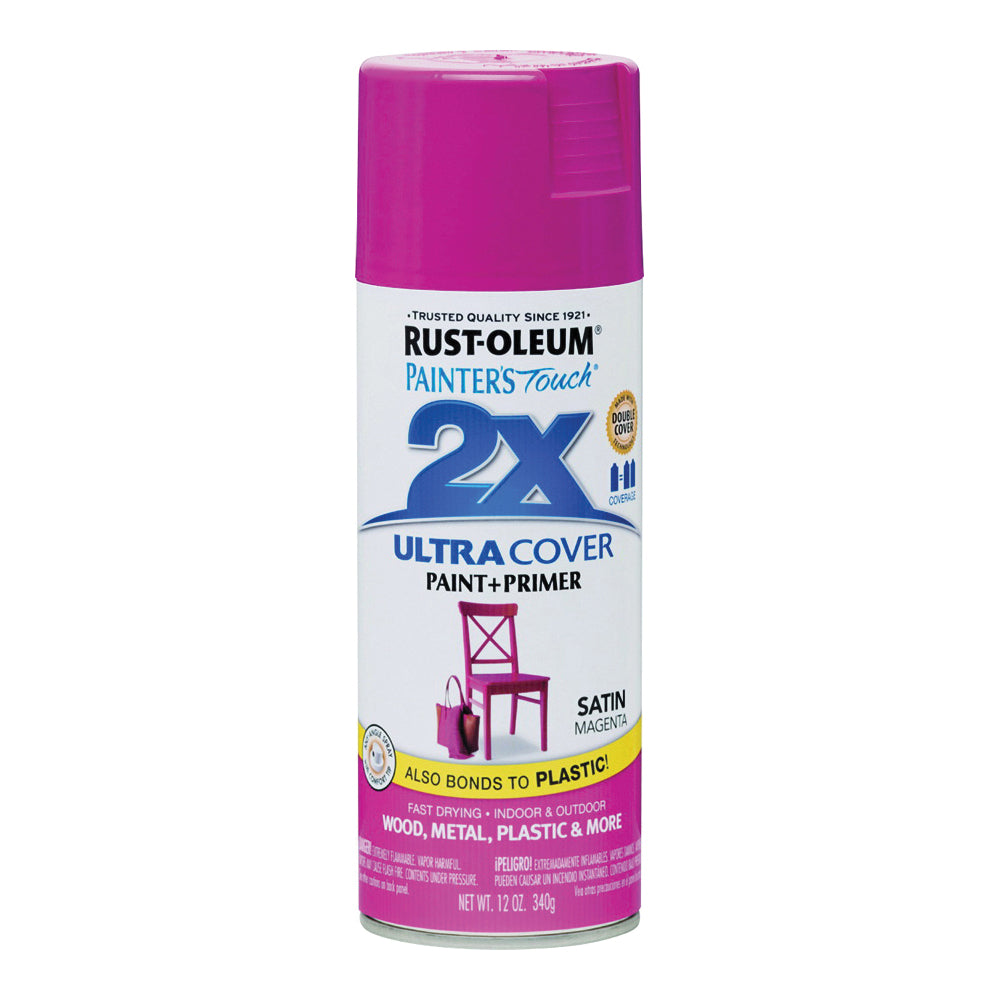 RUST-OLEUM PAINTER'S Touch 283188 Satin Spray Paint, Satin, Magenta, 12 oz, Aerosol Can