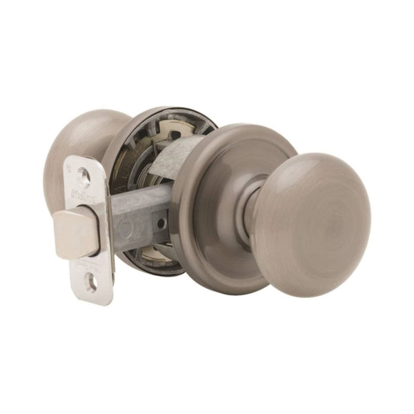 Kwikset 720J15CP6AL Door Knob, Satin Nickel, 1-3/8 to 1-3/4 in Thick Door, 2-1/4 in Strike