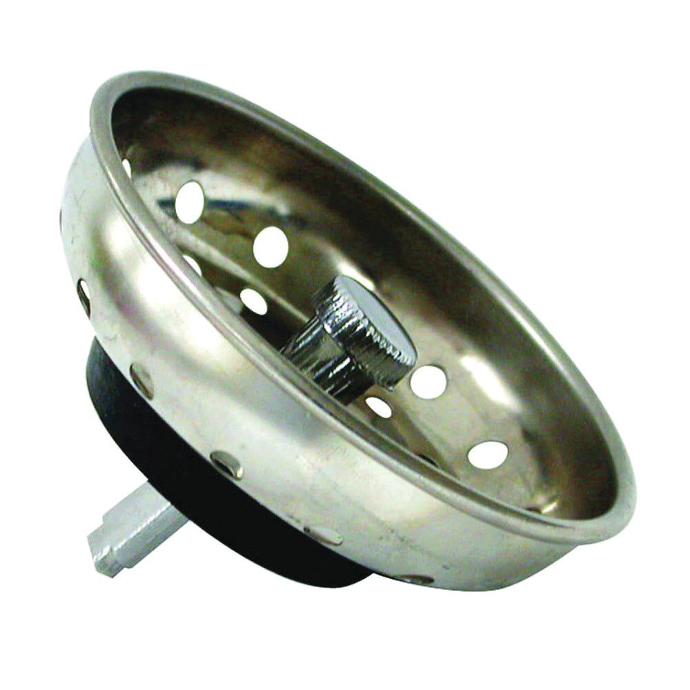 Danco 88275 Basket Strainer with Pin, 3-1/4 in Dia, Stainless Steel, Chrome, For: 3-1/4 in Drain Opening Sink