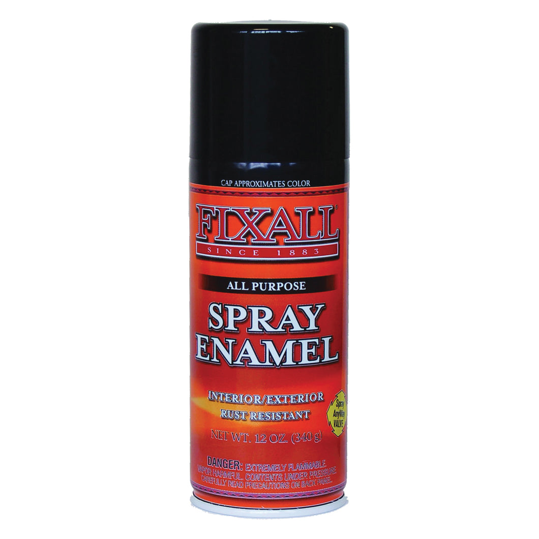 FixALL F1302 Enamel Spray Paint, Gloss, Black, 12 oz, Aerosol Can