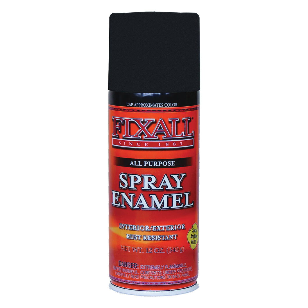 FixALL F1303 Enamel Spray Paint, Flat, Black, 12 oz, Aerosol Can