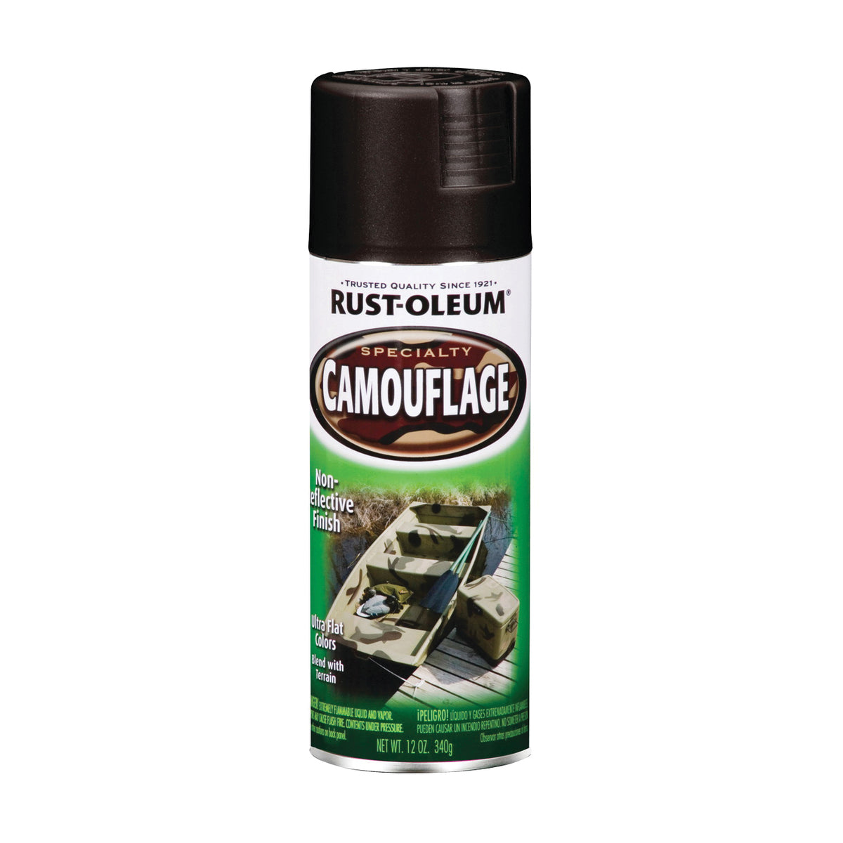 RUST-OLEUM 1916830 Camouflage Spray Paint, Ultra Flat, Black, 12 oz, Aerosol Can